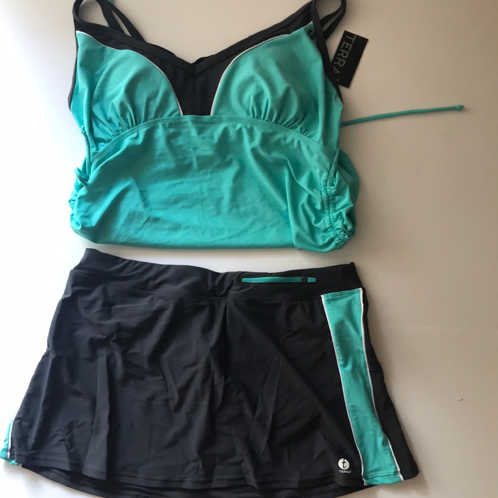 TERRA TANKINI NET COLORS GRAY AND TURQUOISE SIZE L
